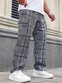 1 st mäns lösa grafiska tryck dragsko Raka ben Casual byxor - Svart och Vitt - Visa 6