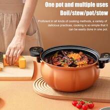 Pumpkin Enamel Soup Pot With Glass Lid, Non-Stick Cooking Pot, Induction Compatible, Heat-Resistant Handles, Multifunctional Stew Pot, Kitchen Essential Cookware - View 9