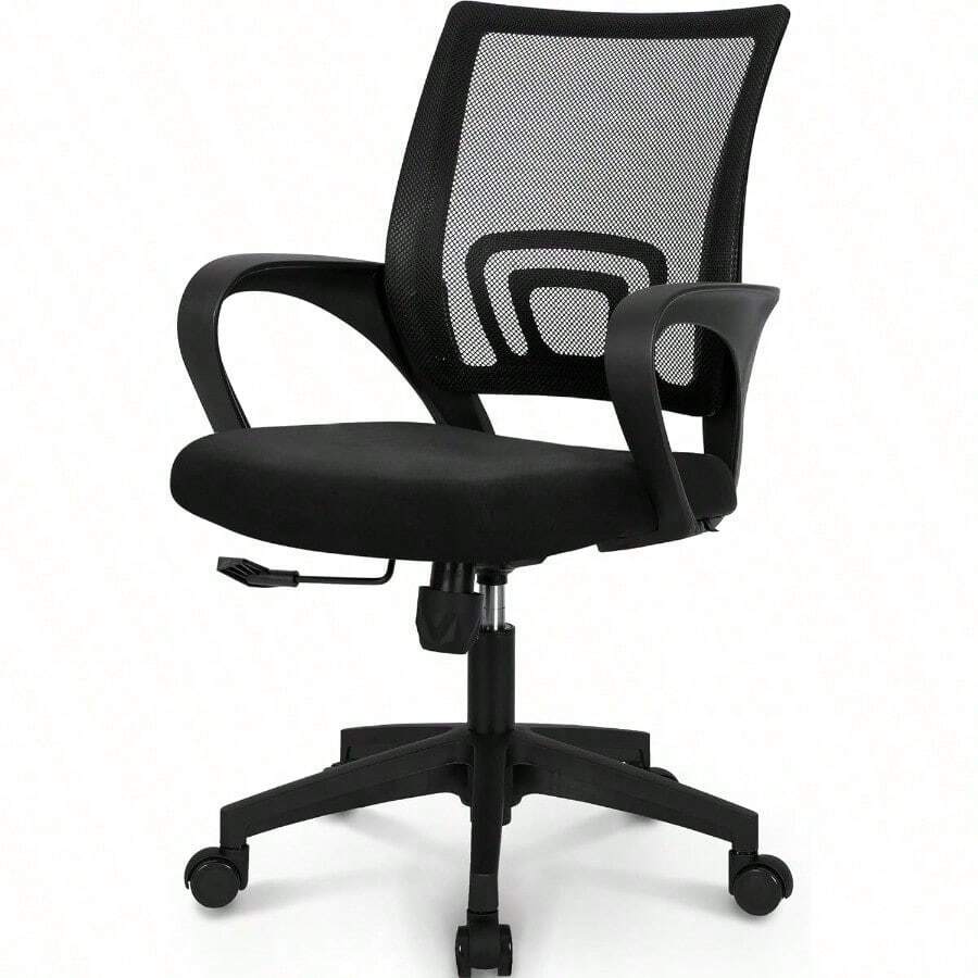 Office Desk Computer Chair Ergonomic Mesh Gaming Mid Back Seat With Comfy Lumbar Support Adjustable Height Swivel For Home Task (Black) - Mesh Black - View 1