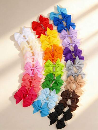 40个彩虹色蝴蝶结发夹，多巴胺鳄鱼夹蝴蝶结发饰，纯色布艺发夹，可爱发饰，适合女孩作为礼物，适合上学、春夏假期日常佩戴