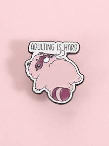 1pc "Adult Life Is Hard" Enamel Pin, Cute Raccoon Design Brooch, Lapel Pin, Backpack Decor, Jewelry Accessory, Gift For Friends - Pink - View 5