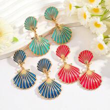 珐琅贝壳吊坠耳环套装，金色双层贝壳垂坠耳环，夏季沙滩女士饰品 - 彩色 - 查看 6