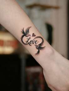 1pc Waterproof, Sweat-Proof, Non-Reflective Temporary Tattoo Sticker, PVC Material, Minimalist Heart & Dove Line Design, Suitable For Personal Daily Use, Lasts 3-5 Days - Black - View 5