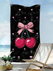1pc Heart-Shaped Cherry Design Beach Towel, Extra Large & Ultra-Soft Microfiber Quick Dry Beach Towel, Lightweight & Soft For Travel, Swimming, Camping - A - View 10