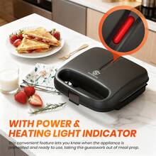 SUPERLEX 750W Sandwich Maker, Deep-Grooved Toaster,  Non-Stick Coating Heating Plate, Removable Deep-Grooved Baking Tray For Easy Cleaning, LED Indicator Light, Cool-Touch Handle And Non-Slide Bottom Feet, Fast Heating, Essential For Breakfast And Afternoon - UK Plug(220-240V) - View 9