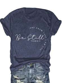 Women's Navy Blue Christian T-Shirt With Psalm 46:10 Bible Verse - Soft Blend Short Sleeve Round Neck Top, Elegant Font Bible Verse Tee For Church, Prayer & Casual Attire - Machine Washable Faith Apparel, Spiritual Gift For All-Season - Xanh hải quân - Xem 1