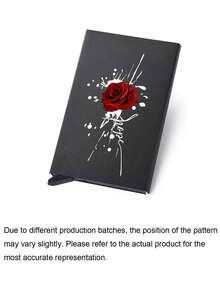 Slide-Out Wallet - Elegant Red Rose Black Anti-Theft ID Card Holder, Compact Minimalist Metal Credit Card Holder With Slide-Out Card Box, Printed Pattern, RFID Blocking Credit Card Wallet, Portable Business Card Holder - Multicolor - View 6