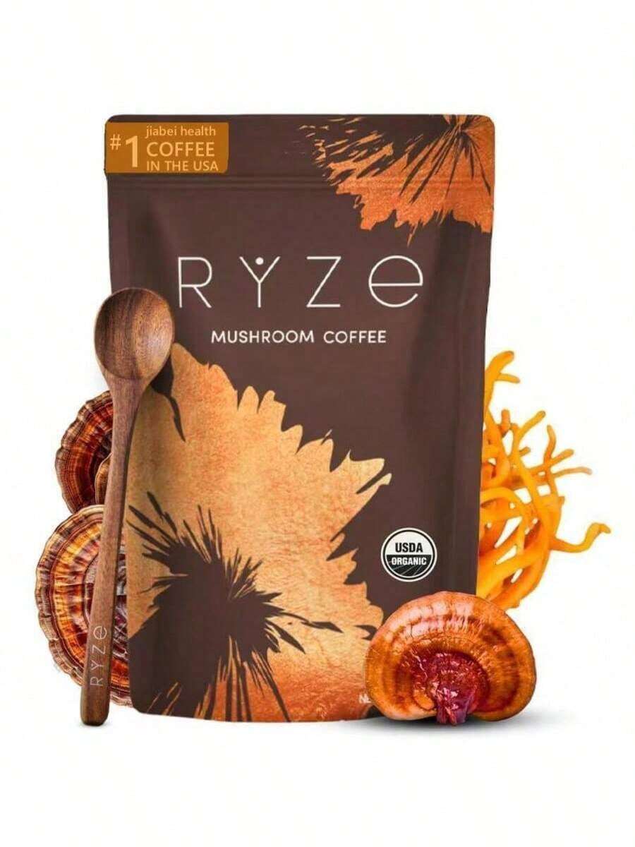 Mushroom Coffee USDA Organic With 6 Adaptogenic Mushrooms And MCT Oil, USA Grown Instant Coffee For Better Energy, Focus, Digestion, Immunity With Cordyceps, Lion's Mane, Turkey Tail, 30 Servings - 一件 - 查看 1