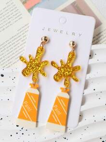 1 Pair Acrylic Bling Bling Paint Earrings, Cute & Unique Earrings For Teachers' Day, Back To School, Graduation, Holiday Party Gift - 2 - View 1