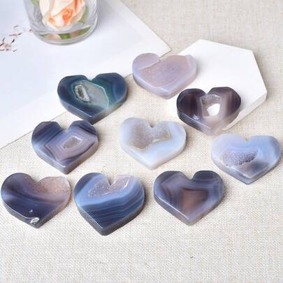 Stunning Natural Agate Sphere Gemstone Heart-Shaped Decor - Agate Slices For Reiki, Wicca, And Home Decor, Suitable As Gifts, Office And Home Decorations, Creative Gifts, Crystal Ornaments And Figurines, Valentine's Day Gifts, Mother's Day Gifts
