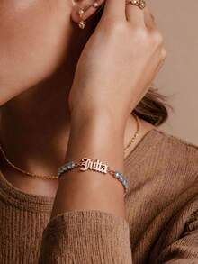 Customized Gothic Style Personalized English Name Blue Zirconia Inlaid Bracelet, Mother's Day Gift, Valentine's Day Gift, Birthday, Anniversary, Friend, Graduation, Christmas, High-End Family Gift - Style 1 - View 6