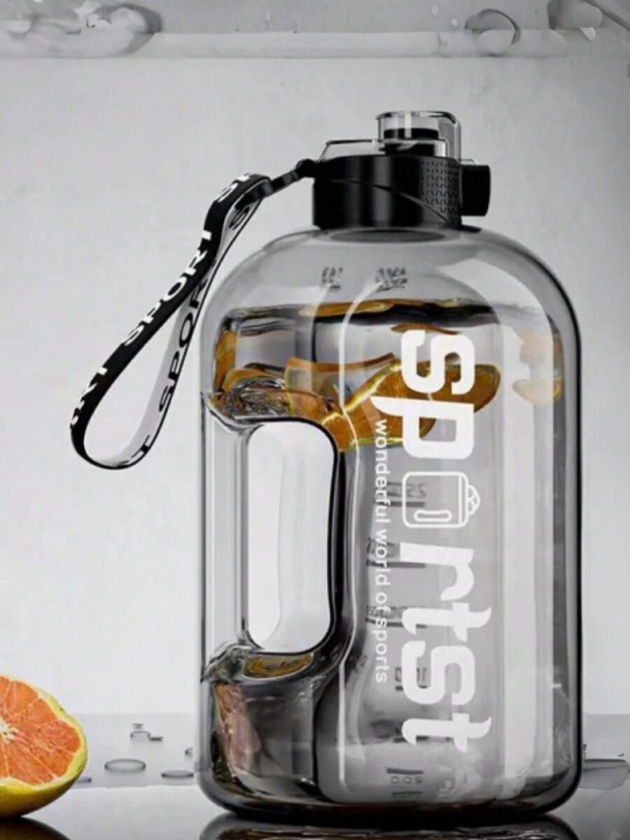 1pc Large Capacity Rope Straw Insulated Tumbler, Precise Markings Portable Water Bottle, Durable & Shockproof & Heat-Resistant, Suitable For Sports & Fitness Enthusiasts, Students, And Outdoor Camping - Black - View 1