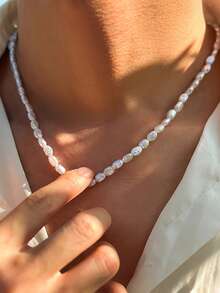 1件欧美时尚高端项链锁骨链百搭仿珍珠男女通用项链 - 白色 - 查看 1