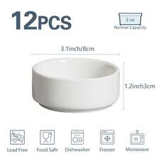 12Pcs Mini Ceramic Dipping Bowls, 2oz Small Sauce Dishes, Stackable White Porcelain Cups For Soy Sauce, Dessert & Condiments, Kitchen Essentials - 白色 - 查看 2