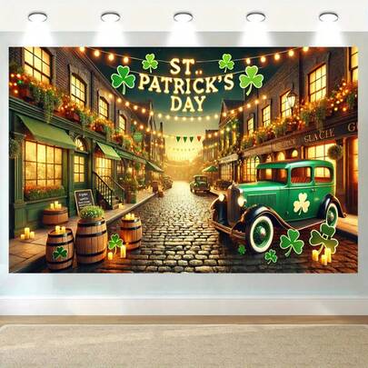 Pancarta plana 2D - Pieza única de impresión plana 2D, adecuada para tela de fondo del Día de San Patricio, decoración de fiestas, pancarta verde brillante del Día de San Patricio, con diseño de trébol y sombrero de copa, adecuada para celebraciones interiores/exteriores, celebraciones de cumpleaños 2D planas, e ideal para realzar habitaciones, jardines o patios. Fácil de montar, apta para uso interior y exterior