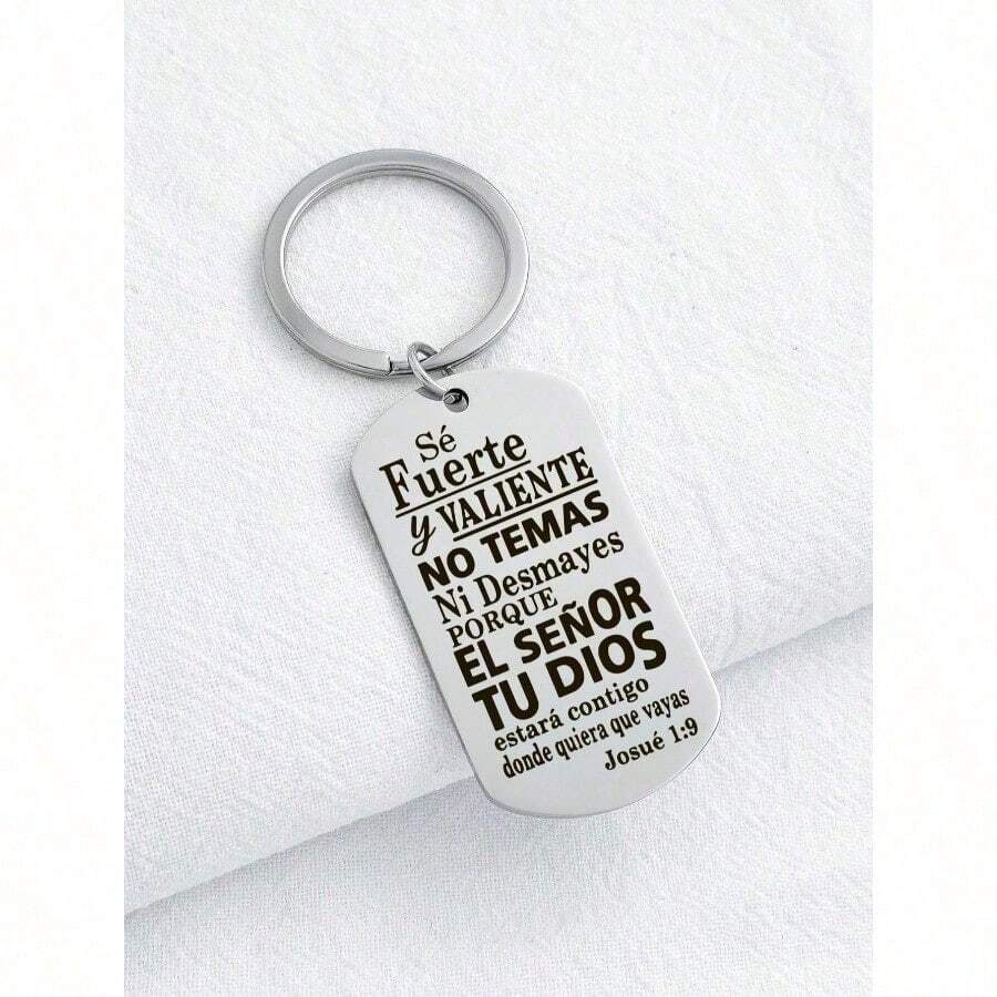 1pc Stainless Steel Inspirational Dog Tag Keychain, An Ideal Small Gift For Christian Believers Car Accessories Bag Charm Backpack For School - Steel Color - 查看 1