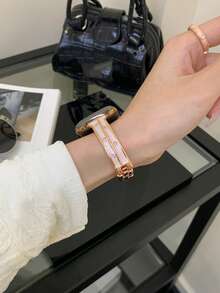 1pc Metal Band, Compatible With Apple Watch 38mm 40mm 41mm 42mm 44mm 45mm 46mm 49mm Ultra 3/2/1, Unisex; Waterproof Metal Silicone Band, Compatible With IW Series 11 10 9 8 SE 7 6 5 4 3 2 1 (Watch Not Included) - Rose Gold - View 2