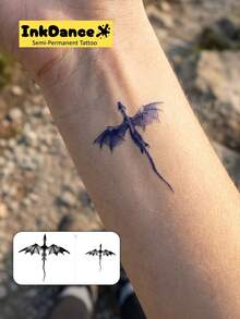 1套“Ink Soar”科技纹身贴纸，半永久纹身，临时纹身，持久耐用，防水，小飞龙图案，逼真纹身效果，植物基 X209 - 黑色 - 查看 2