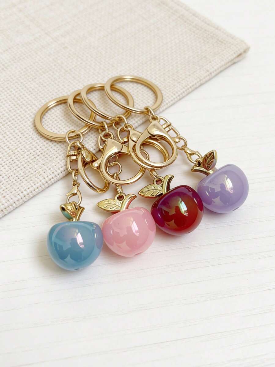 时尚创意苹果造型钥匙扣、包包挂饰、车钥匙链吊坠，适合作为生日、节日、派对礼物送给女友、妻子 - 彩色 - 查看 1