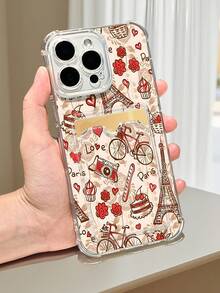 1PC Diseño romántico de estilo francés con dibujo a mano de la Torre Eiffel y bicicletas: Funda transparente tipo billetera, protección completa para la cámara, compatible con iPhone 17/16/15/14/13/12/11/Pro/ProMax, compatible con Galaxy A54/S24 Ultra/Plus, compatible con Moto/Galaxy/Redmi/Honor/OPPO, a prueba de golpes y almacenamiento, diseño minimalista - transparente - Ver 6