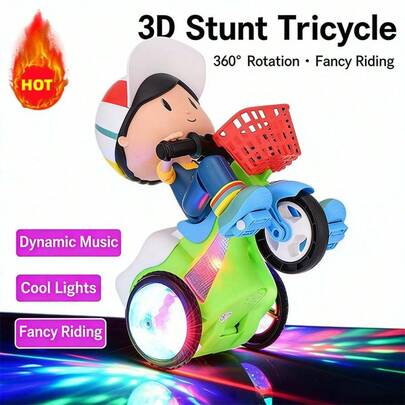 XL Size Children's Electric Stunt Tricycle, 360° Rotation, Dancing, Lights & Music, Suitable For Boys & Girls, Enlightening Toy