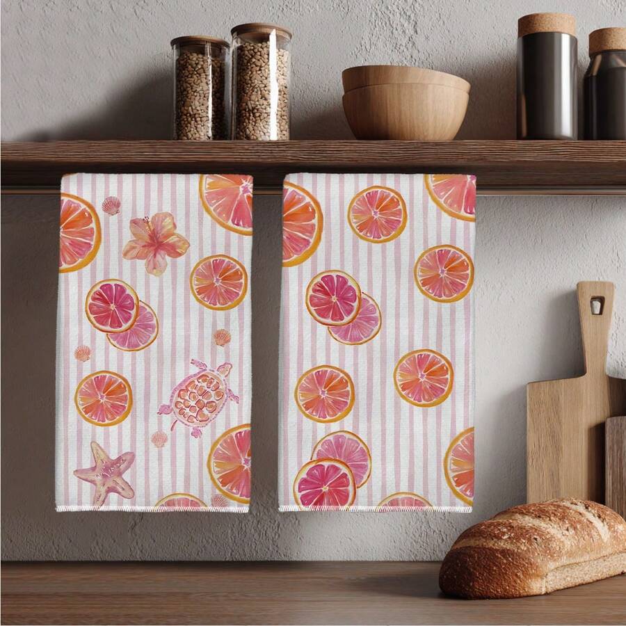 2条装厨房毛巾，红色格子图案，饰以龙虾/螃蟹纹样，超强吸水超细纤维材质，可作厨房抹布或洗碗布，是乔迁新居和家庭聚会的完美礼物，也是节日家居装饰的理想之选。 - 淺粉色 - 查看 1