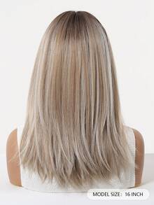 18 Inch Ash Blonde Wig Mixed Color With Highlights Straight Bob Wig With Bangs For Women, Heat Resistant Synthetic Wig For Daily & Party Wear - Màu dương cầm - Xem 4