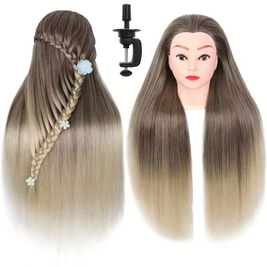 带头发的人体模型头，美容美发练习用人体模型头，编发美容娃娃头，适用于日常派对、万圣节、角色扮演、圣诞节、聚会等场合。 - 查看 1