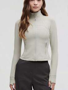 Lululemon Define Cropped Jacket Nulu Jade Grey-For Yoga Gym Running-Sweat-Wicking-Yoga-All Seasons Sport-Spring/Summer-Autumn/Winter-Back To School - Jade Grey - 查看 1