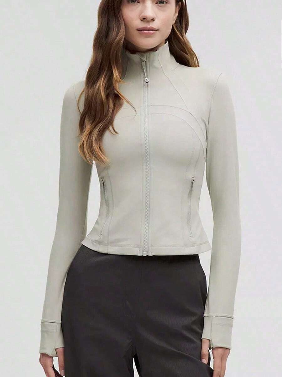 Lululemon Define Cropped Jacket Nulu Jade Grey-For Yoga Gym Running-Sweat-Wicking-Yoga-All Seasons Sport-Spring/Summer-Autumn/Winter-Back To School - Jade Grey - 查看 1