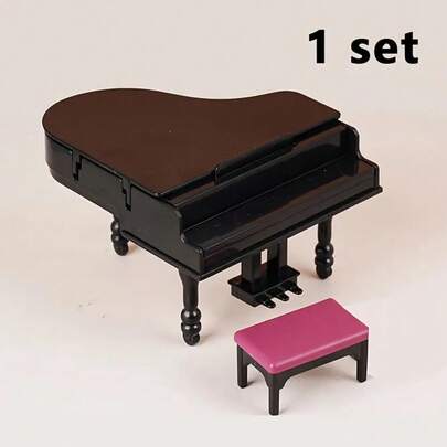 一套收藏级微缩模型，含琴凳，迷你钢琴 - 逼真的娃娃屋乐器，展示模型，便携式派对钢琴，塑料装饰椅和钢琴组合，适用于 1:6 和 12 比例的娃娃屋装饰，无需用电，是复活节、派对、毕业典礼、生日和家居装饰的完美礼物，也可作为娃娃屋微缩家具、家居装饰、办公室装饰、房间装饰、花园装饰、音乐节装饰和摄影道具、音乐配件、乐器配件、微缩景观和雕像！