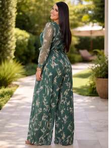 Macacão Feminino Com Decote Em V E Modelagem Fluida Tule - Verde - Visão 5