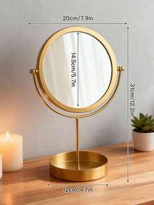 1PC Exquisite Nordic Light Luxury Style Desktop Vanity Mirror, Oval, Round Optional, Creative Metal Frame, Bottom With Storage Tray, Can Place Lipstick, Cosmetics, Jewelry, Jewelry, Perfume, Makeup Brush, Aromatherapy Products, Etc. - Multicolor - View 13