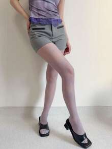 1 Pair Women's Lace Floral Jacquard Fishnet Socks - Mauve Purple - View 2