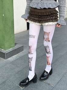 1 Pair Women's Velvet Cat Print Pantyhose, Cute, Elegant, Comfortable And Durable, Suitable For Various Festivals, Dates, Daily Outings, Work Commute And Outdoor Activities - Multicolor - View 3