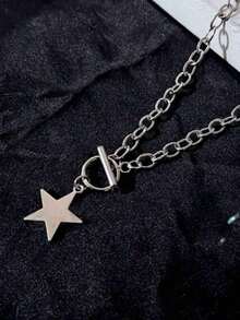 时尚银链项链，粗链项链，星形吊坠项链，粗链颈链，波西米亚风项链，男女皆宜的珠宝礼物 - star - 查看 2