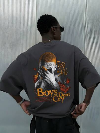  Fractyr 男士时尚休闲街头摇滚说唱宽松短袖T恤 | 人像蝴蝶印花 | 精致设计 | 春夏必备 | 复古风 | 百搭易穿，棉质触感 | 送朋友的完美礼物 | 展现你的独特个性