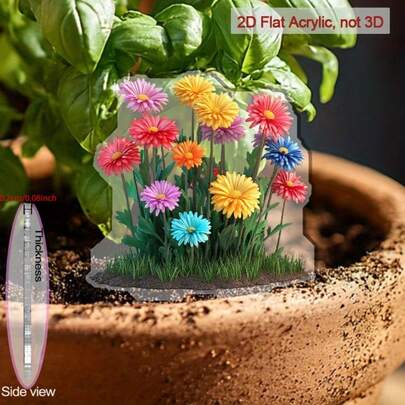 2D Flat Acrylic Daisy Flower Garden Stake - Vibrant Floral Design, Suitable For Garden, Outdoor Landscape, Spring/Summer Celebrations, Garden Decor, Seasonal Decor, Vibrant Floral Design, 2D Flat, Holiday Decor, Lightweight Decor, Durable Material, Event Planner