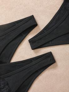 5pcs Sexy Lace Thong Panties, Low Waist, High Elasticity, V-Shape Waistband Women's Underwear, Spring/Summer - Black - View 8