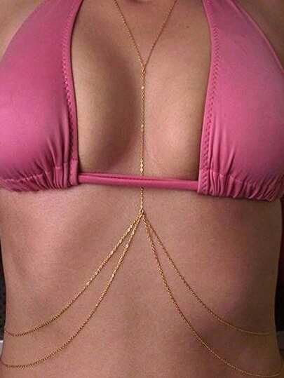 Sexy Women's Body Chain, Multi-Layer Crystal Cross Bikini Bra Body Jewelry, Summer Beach Crystal Belly Button Waist Chain, Women's Beach Accessories, Body Jewelry, Women's Accessories, Women's Body Jewelry, Holiday Jewelry, Beach Accessories, Women's Necklace