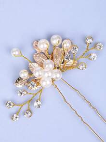 1pc Women's Elegant Gold-Tone Crystal Hair Clip Set, Wedding Party Updo Hair Accessory - Gold - View 2
