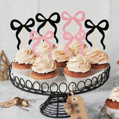 可爱纸蝴蝶结蛋糕装饰插牌 - 4 种尺寸，蝴蝶结蛋糕装饰，适用于婚礼、订婚、生日、母亲节、父亲节派对蛋糕装饰