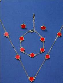 1/3pcs Set Lucky Four-Leaf Clover Fashion Necklace Bracelet Earrings 3pcs Jewelry Set, Perfect Mother's Day/Holiday Gift, Women Jewelry Set - Silver - View 5