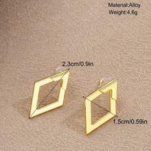 Geometric Square Clip-On Earrings & Pendant Set, Minimalist Silver & Gold Tone Jewelry For Women - Silver - View 3