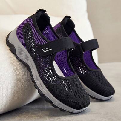 女士休闲芭蕾平底鞋 - 符合人体工学的加厚PVC鞋底，现代编织鞋面，足弓支撑，纯色，套脚设计，四季皆宜，适合步行、办公、咖啡馆约会等场合，可爱时尚的网面步行鞋