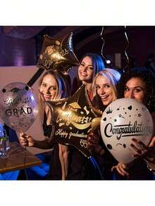 Graduation Balloon Stickers, Graduation Party Decoration Transfer Film Stickers, Self-Adhesive "Congratulations On Graduation" Gold And Black Text, Graduation Cap, Diploma, And Heart-Shaped Decorative Stickers. Suitable For DIY Party Decorations. - View 5