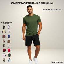 Premium Basic T-Shirts Made Of Peruvian Fabric With Smooth Elastane, Slim Fit And Traditional Design. - 軍綠色 - 查看 13