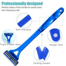1 Set New Manual Back Shaver, Foldable Retractable Back Shaver With 3-Layer Blades, Manual 3-Layer Blade Razor, Back Hair Shaver, Fully Washable Shaver - View 8