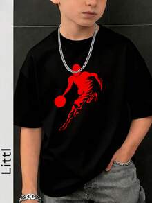 Tween Boys Casual Printed Crew Neck Short Sleeve T-Shirt, Summer Top - Black - View 2