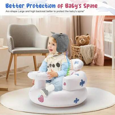 带托盘的充气婴儿座椅 – 便携式婴儿地板座椅，带支撑，底部防滑，可用于洗澡和坐立，适合0-3岁儿童